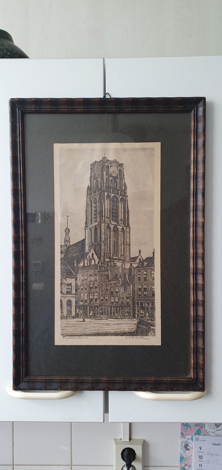 Ets  ROTTERDAM  SINT LAURENSKERK, 1800 - 1899, Ets, Stadsgezicht, Ingelijst