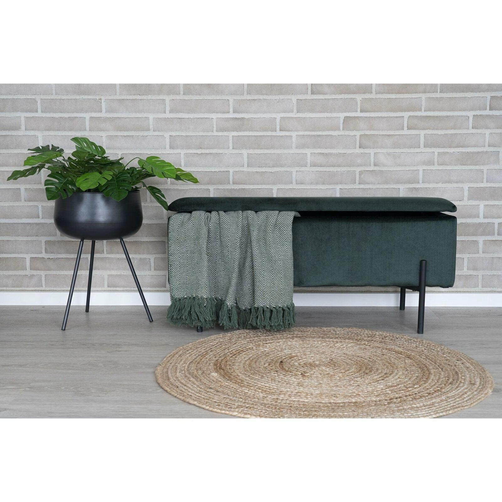 Fluwelen bank donkergroen met opbergruimte, 125 cm of meer, 7531TJ, Nieuw, 125 cm of meer