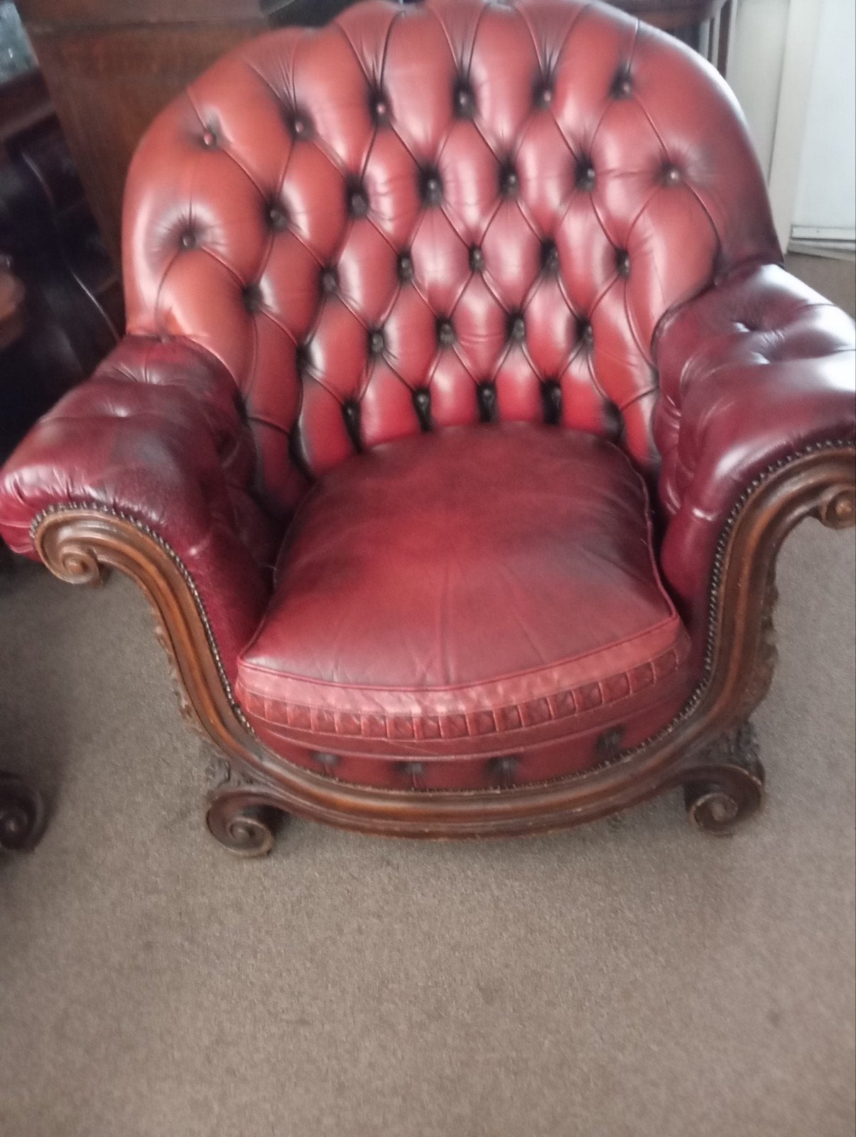 Bankstel 2 zits en fauteuil, Huis en Inrichting, Ophalen, Gebruikt, Chesterfield, Leer