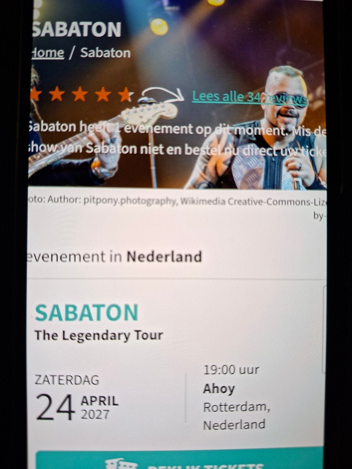 kaartjes concert Sabaton 24 april 2027, Twee personen, Ticket of Toegangskaart