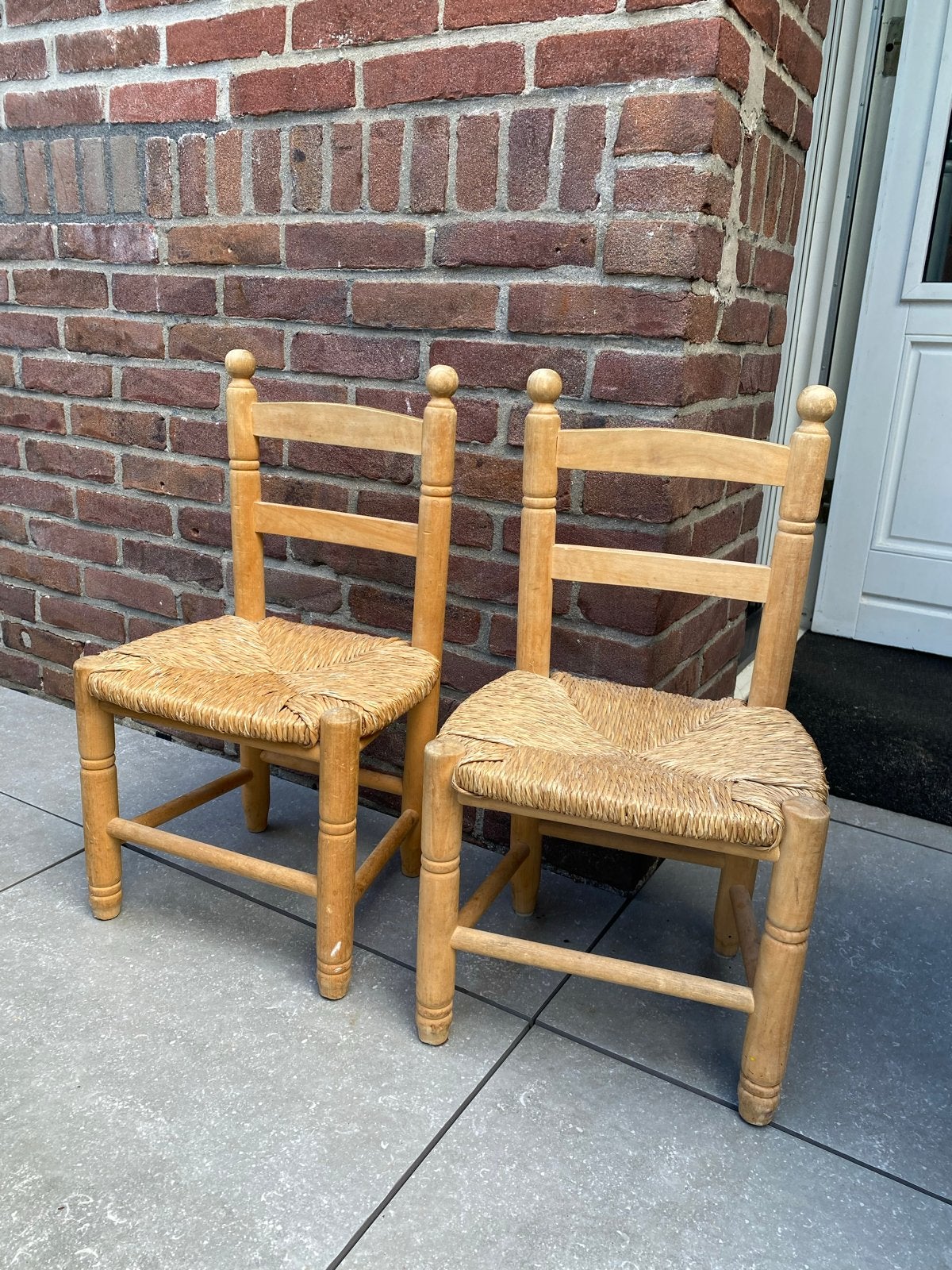 Set van 2 houten kinderstoelen met rieten zitting, Ophalen, Gebruikt, Twee, Overige kleuren