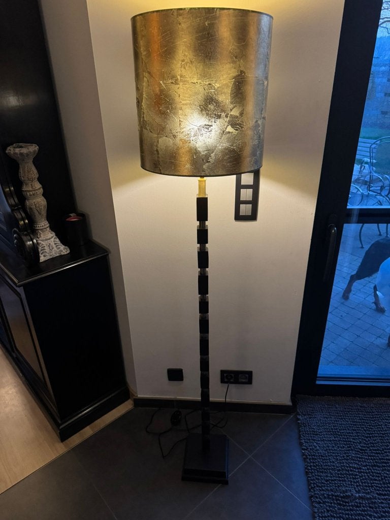 Staande lamp vloerlamp zwart met goud – incl. gouden kap, Huis en Inrichting, Ophalen, Wilms, E27 (groot), Zo goed als nieuw