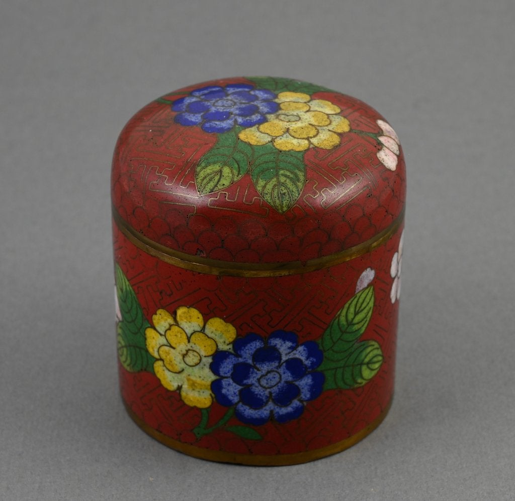 Cloisonne metalen geëmailleerde bloemen theebus met deksel, Verzenden