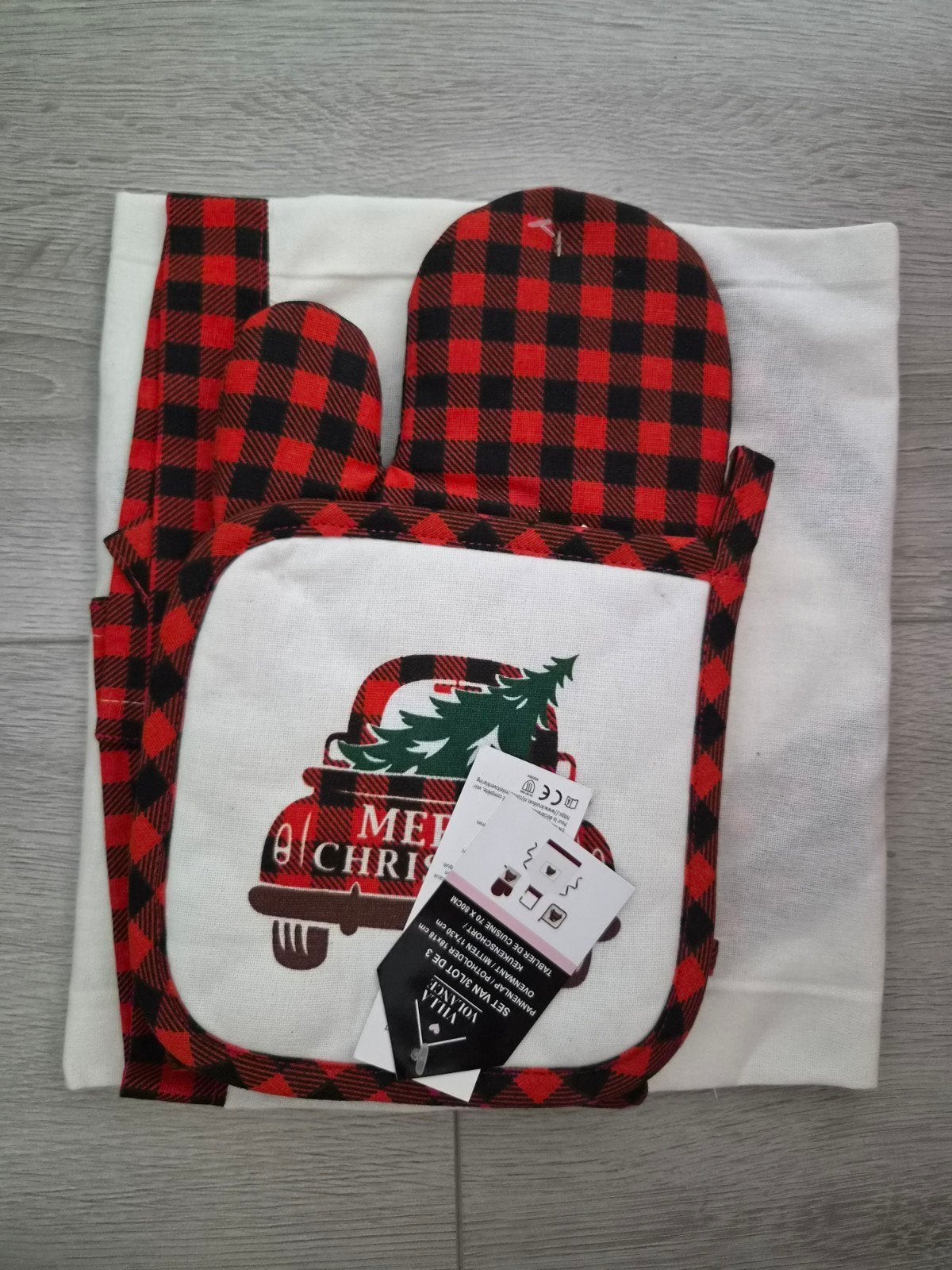 Kerst Keukenset: Ovenwant, Pannenlap & Keukernschort, Huis en Inrichting, Keuken | Textiel, Katoen, Wasbaar, Ovenwant, Nieuw