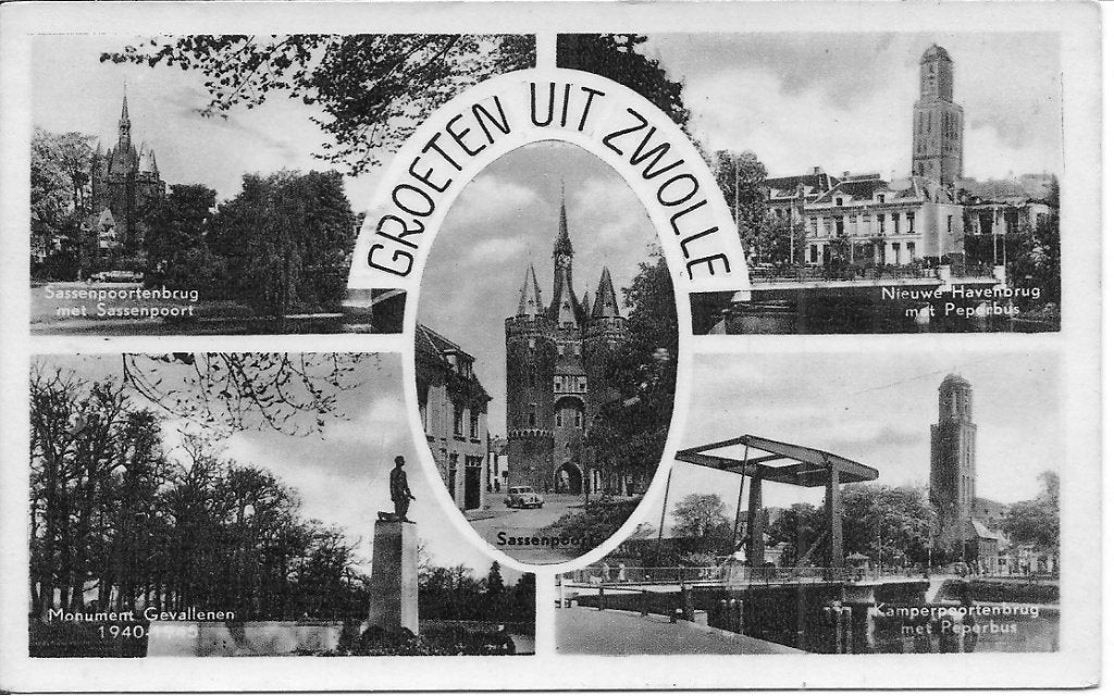 Oude ansichtkaart Zwolle - Groeten uit Zwolle, Ophalen of Verzenden, 1940 tot 1960, Gelopen, Overijssel