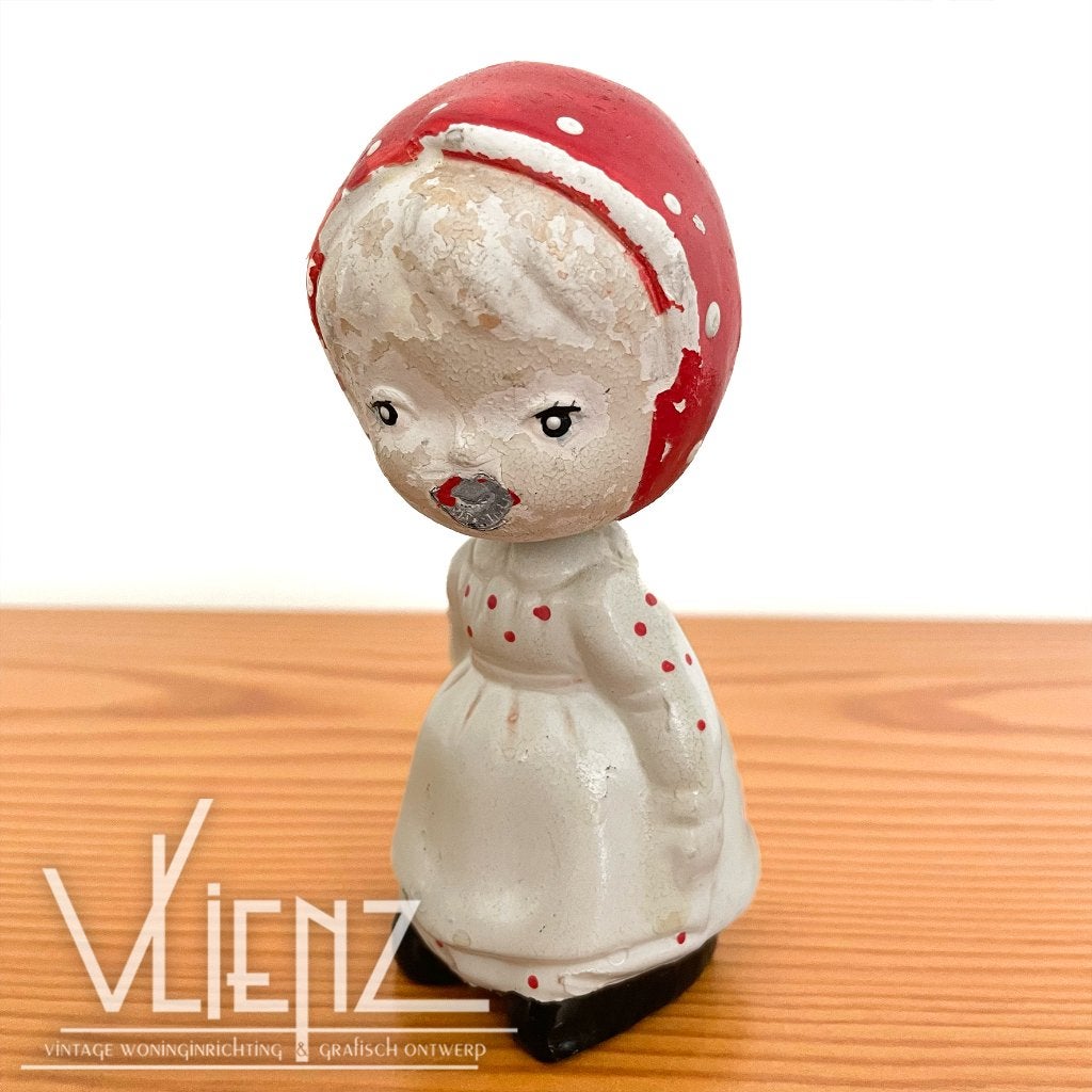 Vintage, brocante kuspoppetje, wiebelhoofdje bobblehead doll, Ophalen of Verzenden