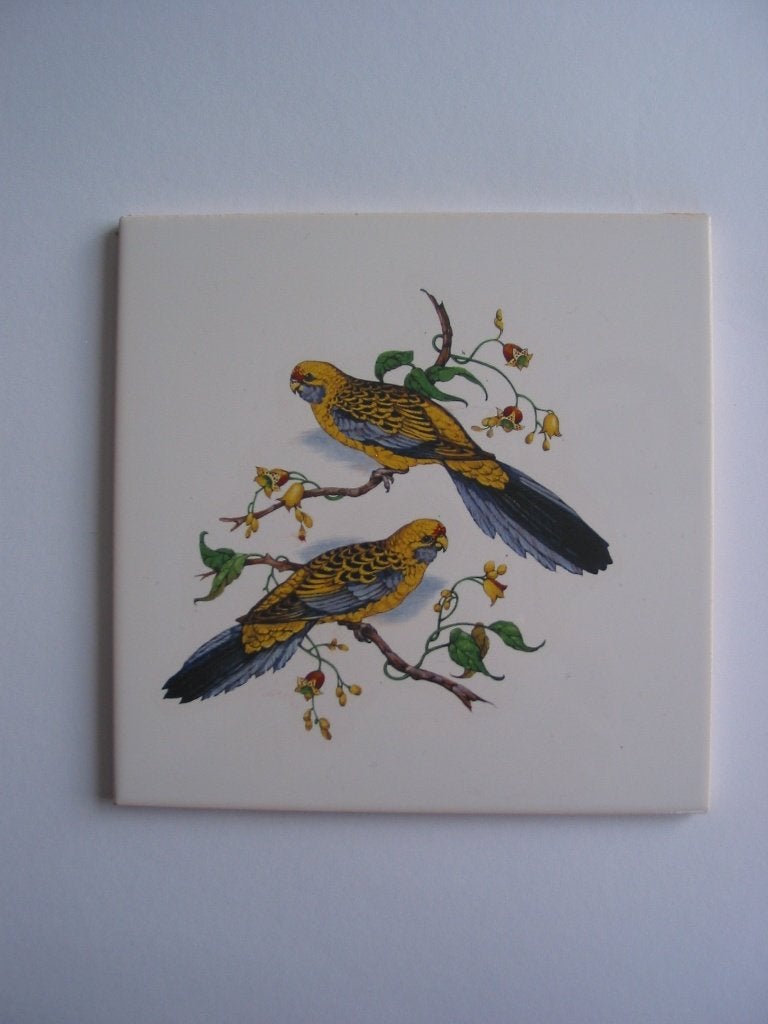 vintage mosa tegel oud papagaai tropisch vogel decor print, Ophalen of Verzenden