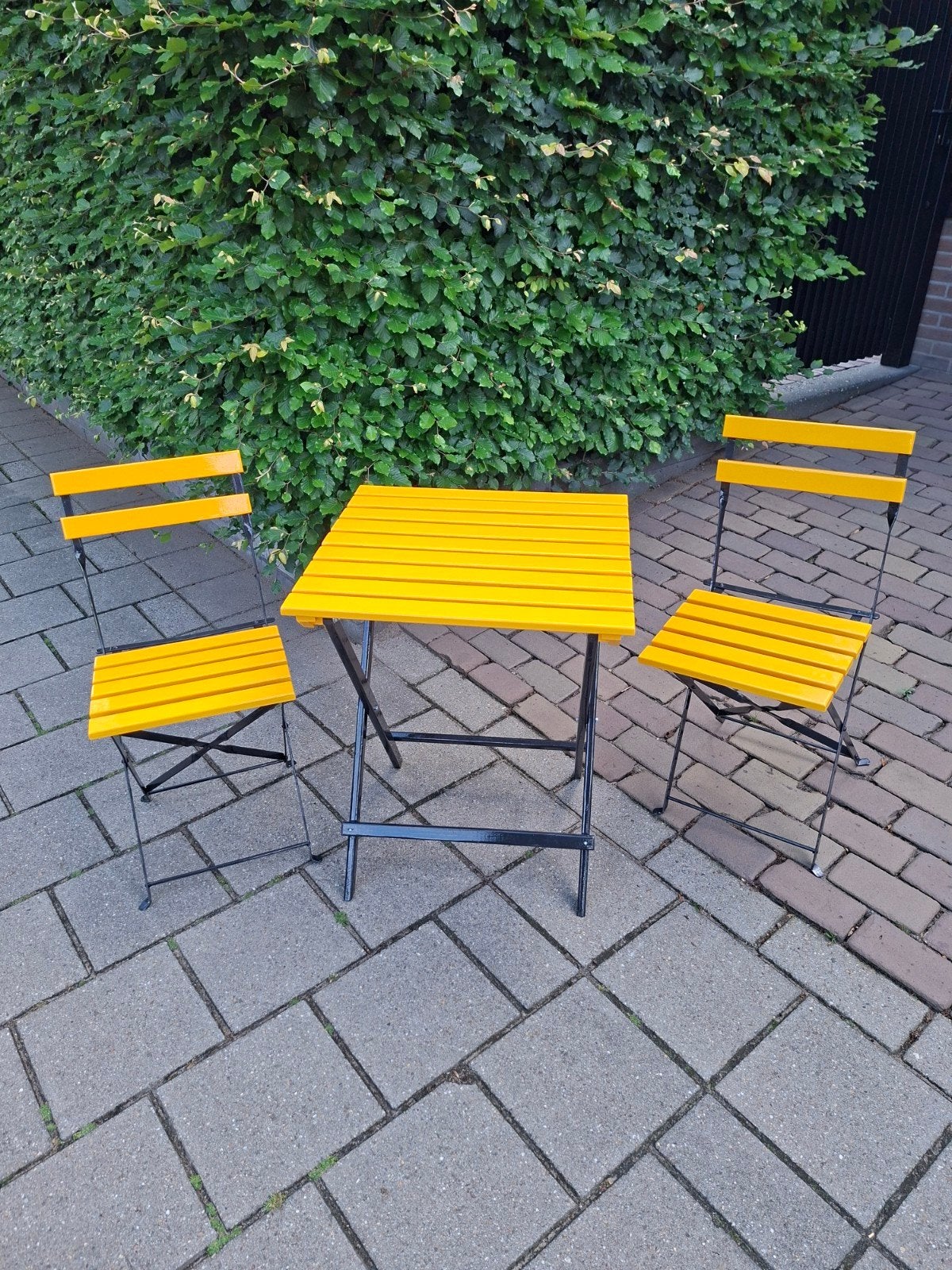 Bistroset geel inklapbaar - 2 stoelen en tafel 60x60cm, Tuin en Terras, Tuinsets en Loungesets, Ophalen