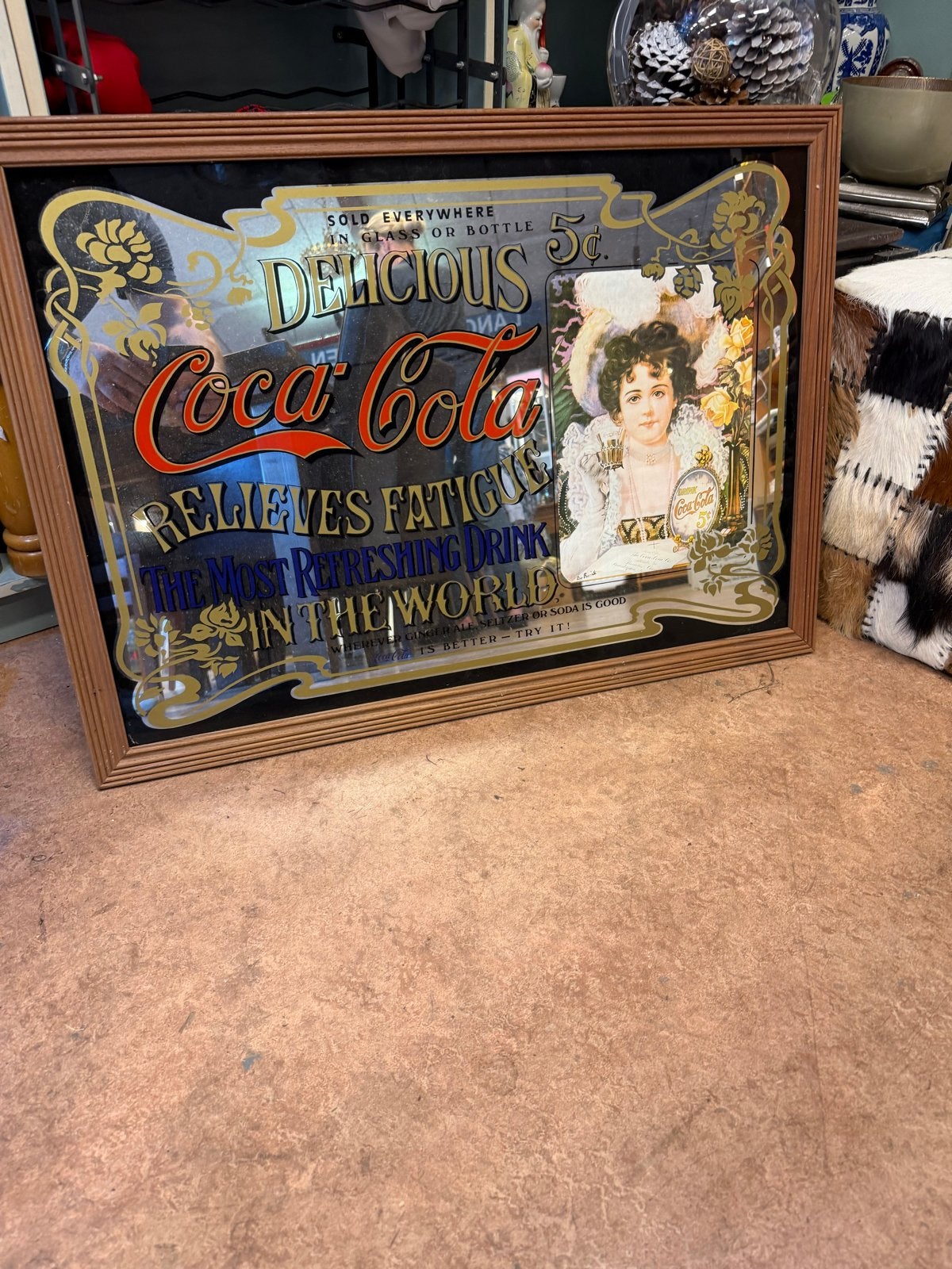 Vintage Coca-Cola Spiegel - 90x63 cm, Ophalen, Rechthoekig, 50 tot 100 cm, Minder dan 100 cm
