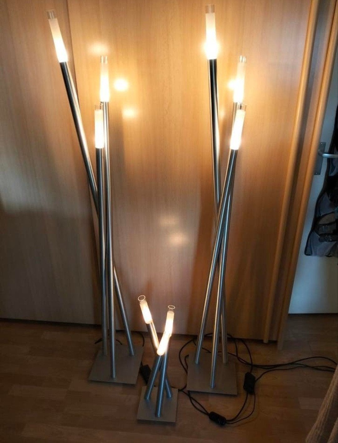 Tekoop 2 mooie moderne vloerlampen en 1 moderne tafellamp, Ophalen, Zo goed als nieuw, Glas, Modern