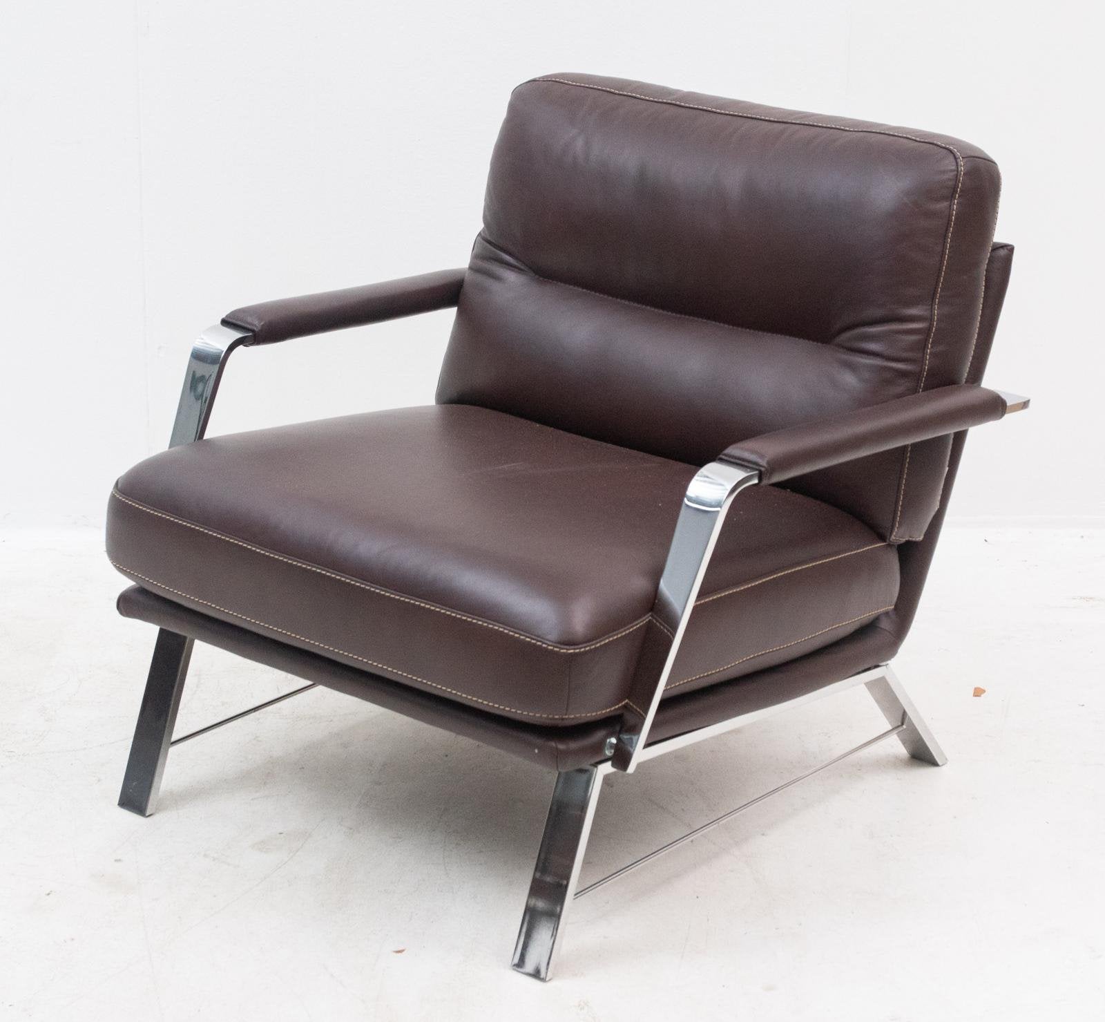 Leren design fauteuil van W. Schillig, Ophalen of Verzenden, Zo goed als nieuw, 50 tot 75 cm, Leer