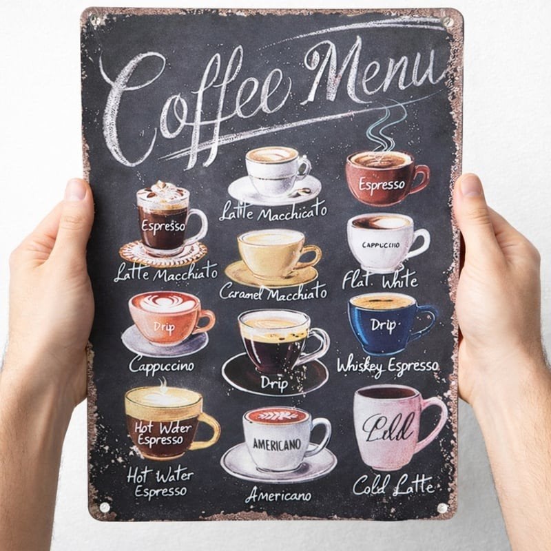 Bord koffie menu coffee menu, Metaal, 30 cm, ., Nieuw