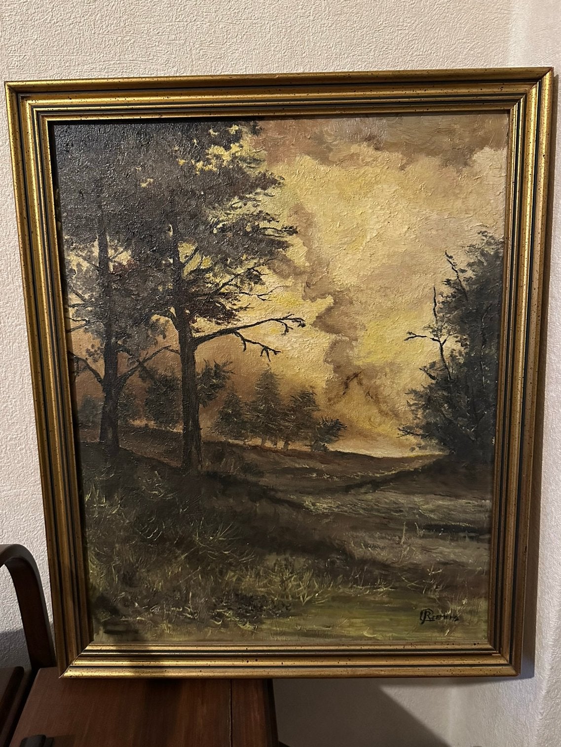 Olieverf schilderij, sfeervol boslandschap klassieke stijl, Ophalen of Verzenden