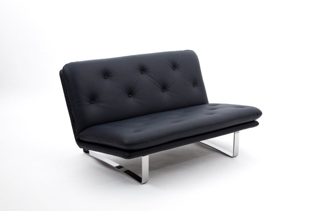 Artifort tweezitsbank C683 van Kho Liang Ie diep blauw leer, Retro, tijdloos, Tweepersoons, 75 tot 100 cm, Ophalen of Verzenden