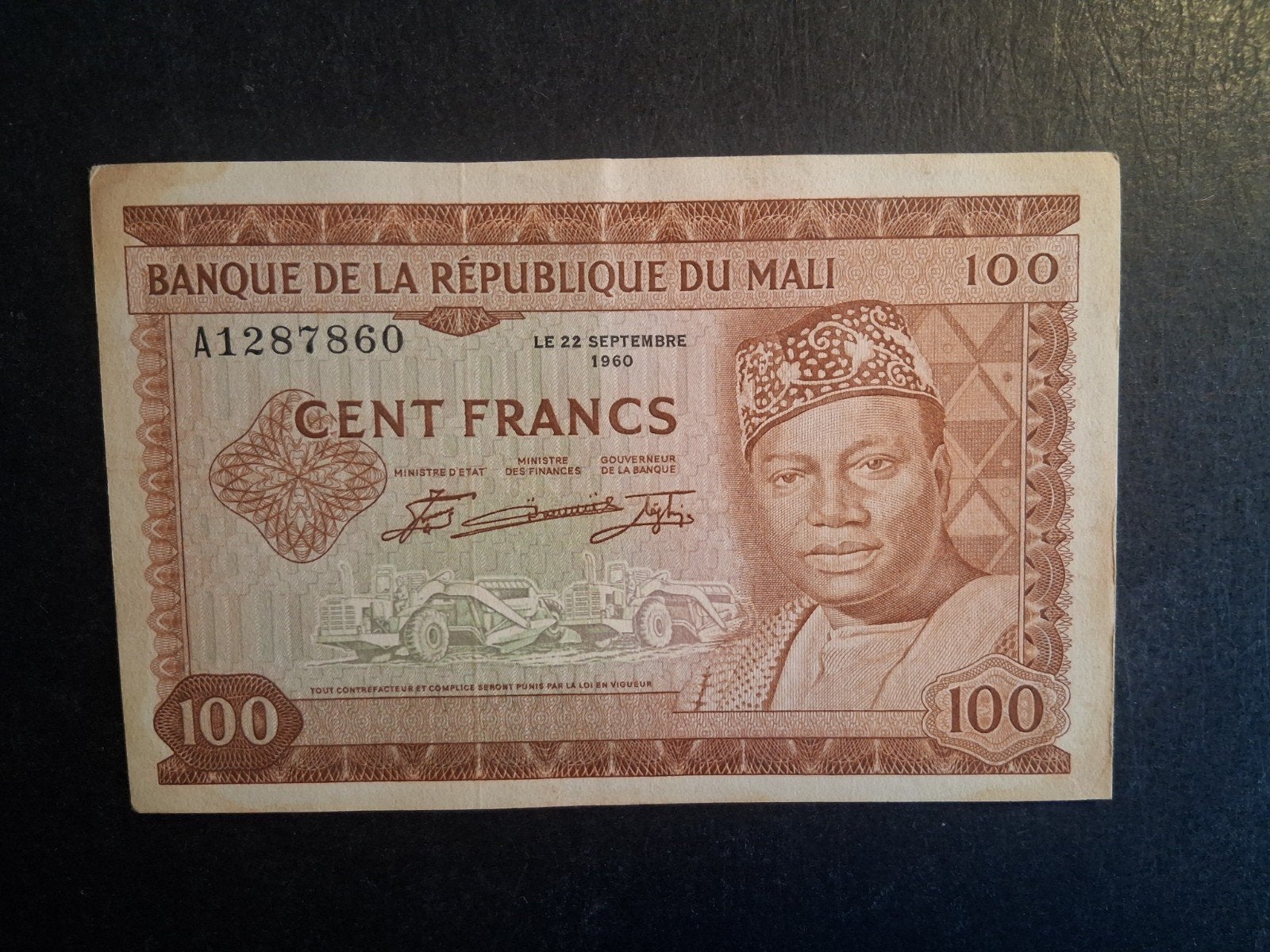 100 francs Mali 1960 vf+, Ophalen of Verzenden, Overige landen, Los biljet