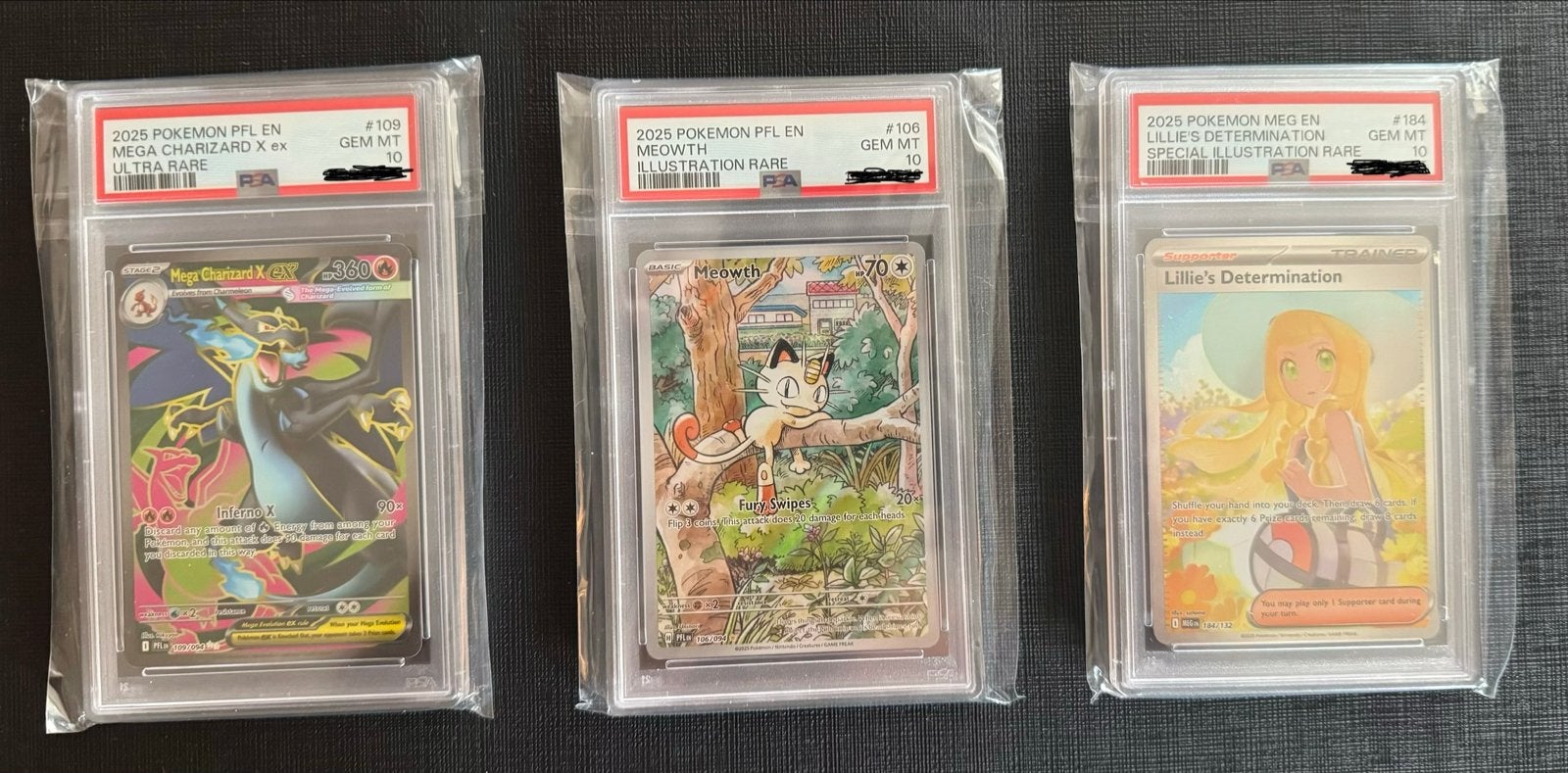 Pokémon PSA 10 kaarten: Mega Charizard X, Meowth, Lillie, Ophalen, Nieuw, Losse kaart