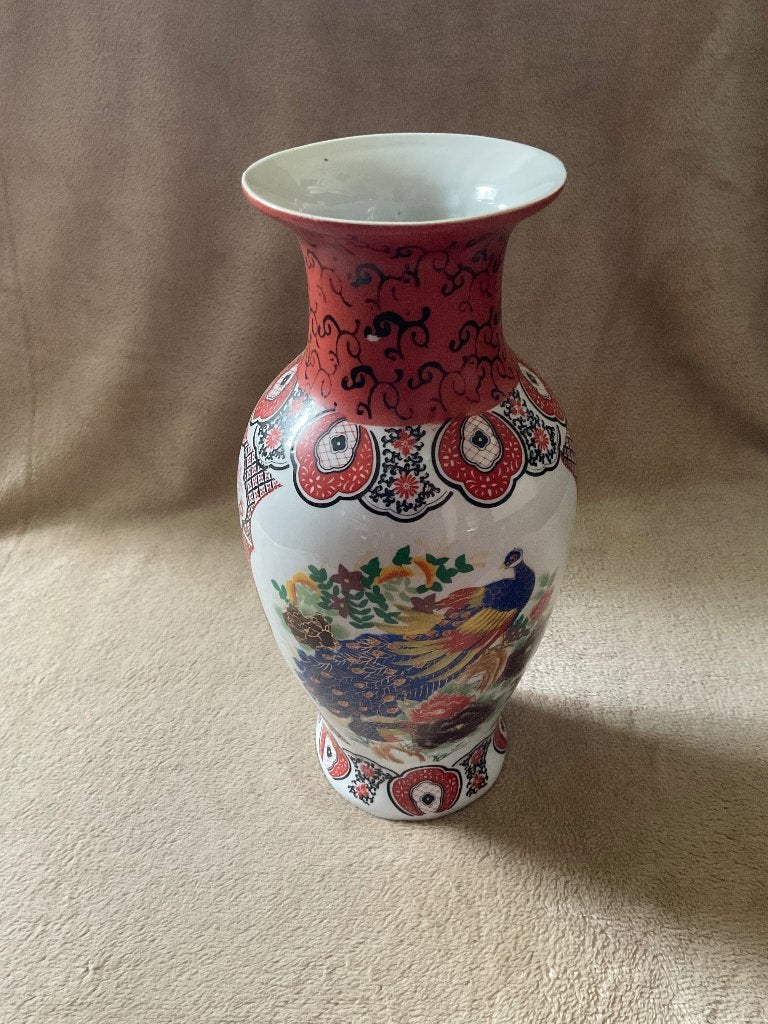 Chinese vaas hoogte 30 cm pauwenmotief porselein, Antiek en Kunst, Ophalen of Verzenden
