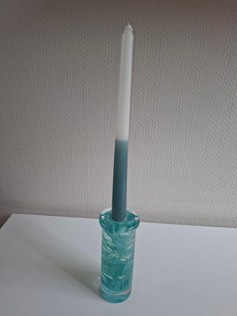 Kosta boda Kandelaar met Turquoise Swirl Design, Overige materialen, Blauw, Ophalen of Verzenden, Zo goed als nieuw
