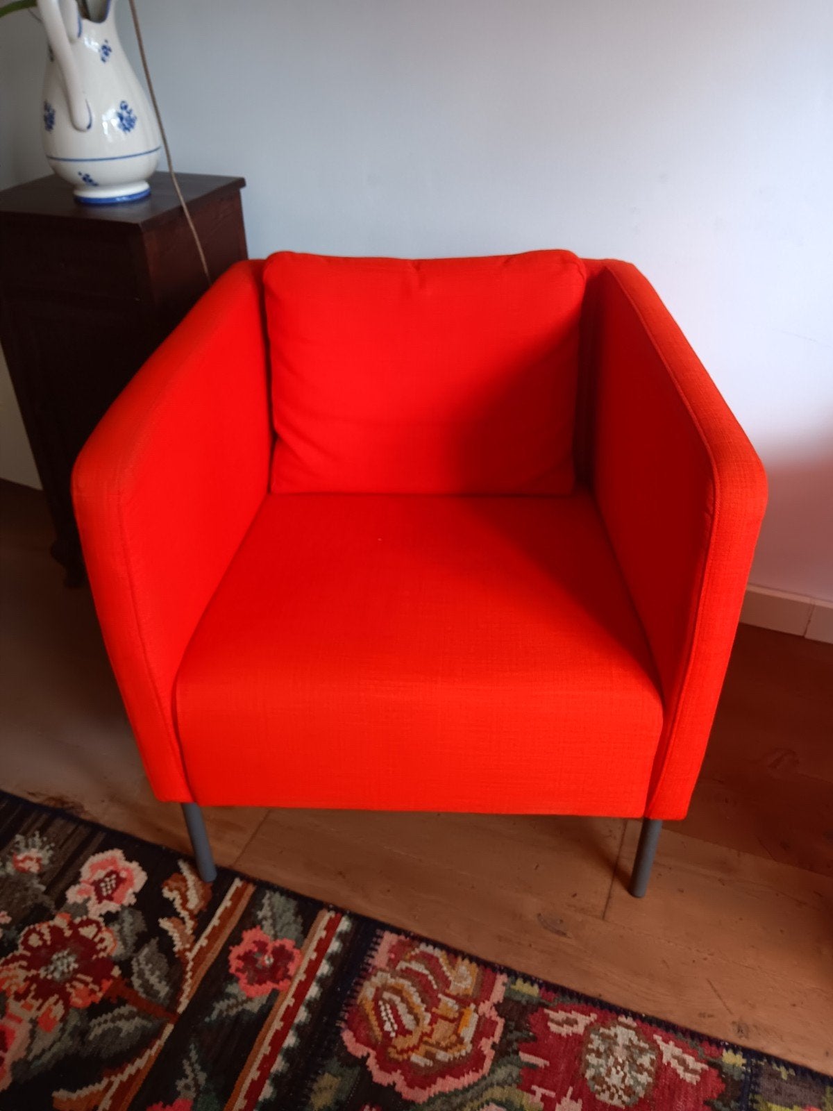 IKEA fauteuil, feloranje/rood, zo goed als nieuw, Ophalen, Minder dan 75 cm, Zo goed als nieuw, Metaal
