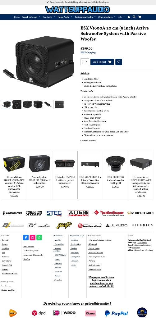 ESX V1600A 20 cm(8 inch)Active Subwoofer incl Passive Woofer, Audio Design, Nieuw, Am Breilingsweg 3, 76709 Kronau, Duitsland