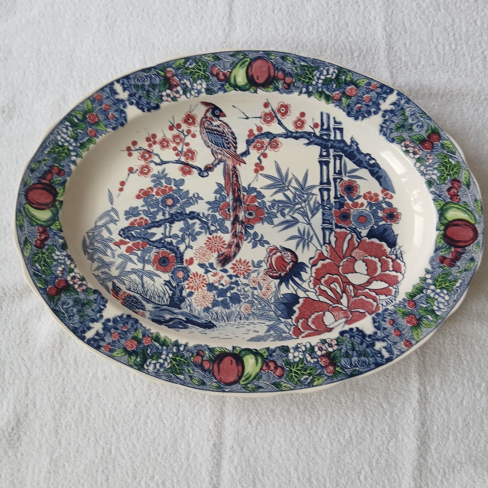 Vintage Japan Ovale Schaal met Vogel en Bloemenpatroon, Ophalen of Verzenden
