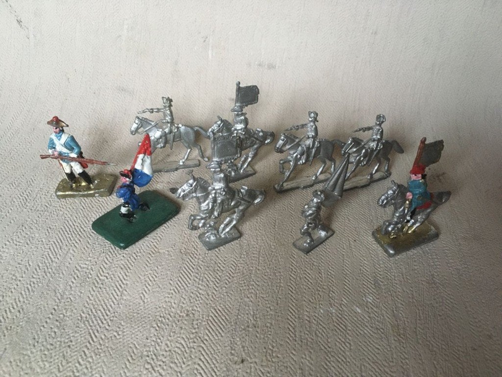 9 x Oude tinnen soldaatjes - Frans leger, Verzamelen, Ophalen of Verzenden, Landmacht, Overige gebieden, Miniatuur of Beeldje