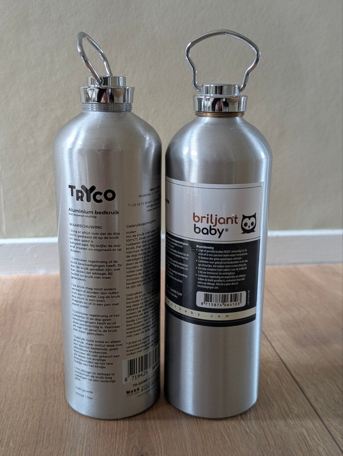 2 Aluminium kruiken met kruikenzakken, Ophalen of Verzenden, Zo goed als nieuw
