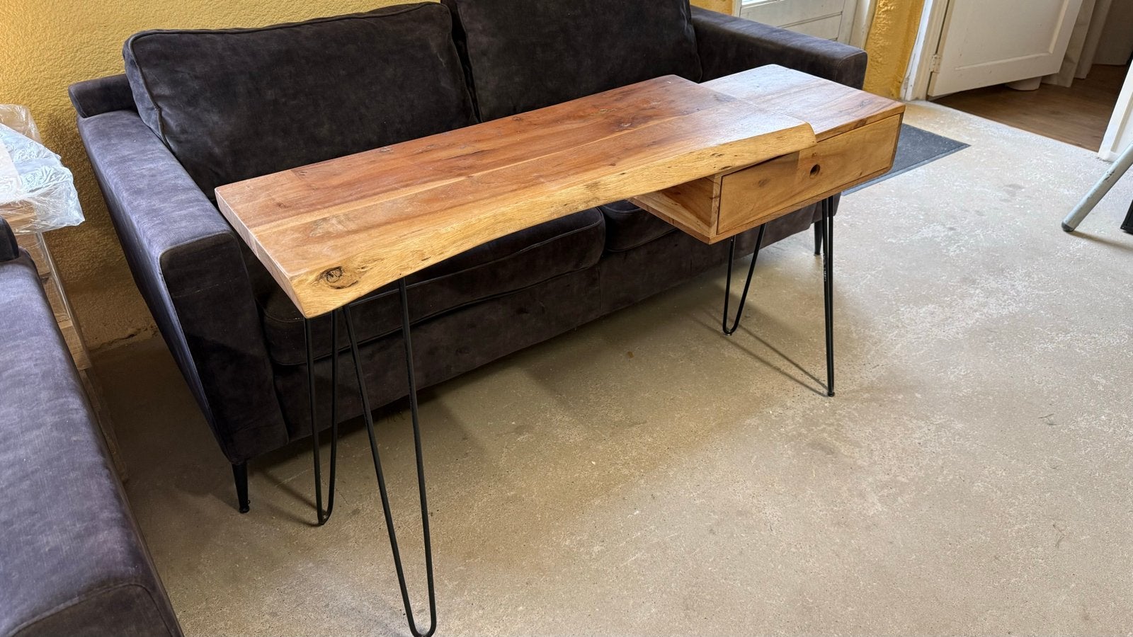Acacia sidetable / wandtafel met lade – 120 cm, Huis en Inrichting, Tafels | Sidetables, Ophalen, Gebruikt, 100 tot 150 cm, Overige houtsoorten