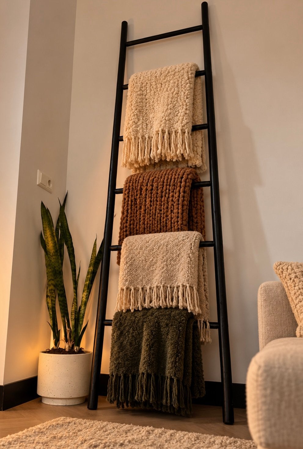 Zwarte decoratieve ladder van hout, Huis en Inrichting, Ophalen, Hout, Zwart, Zo goed als nieuw