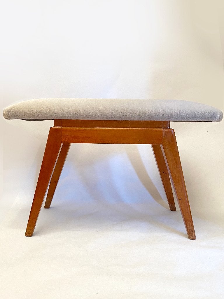 Vintage teak voetenbankje/hocker, Mid-Century, jaren 50/60, Ophalen, Gebruikt, Stof, Scandinavisch Mid-Century-Modern