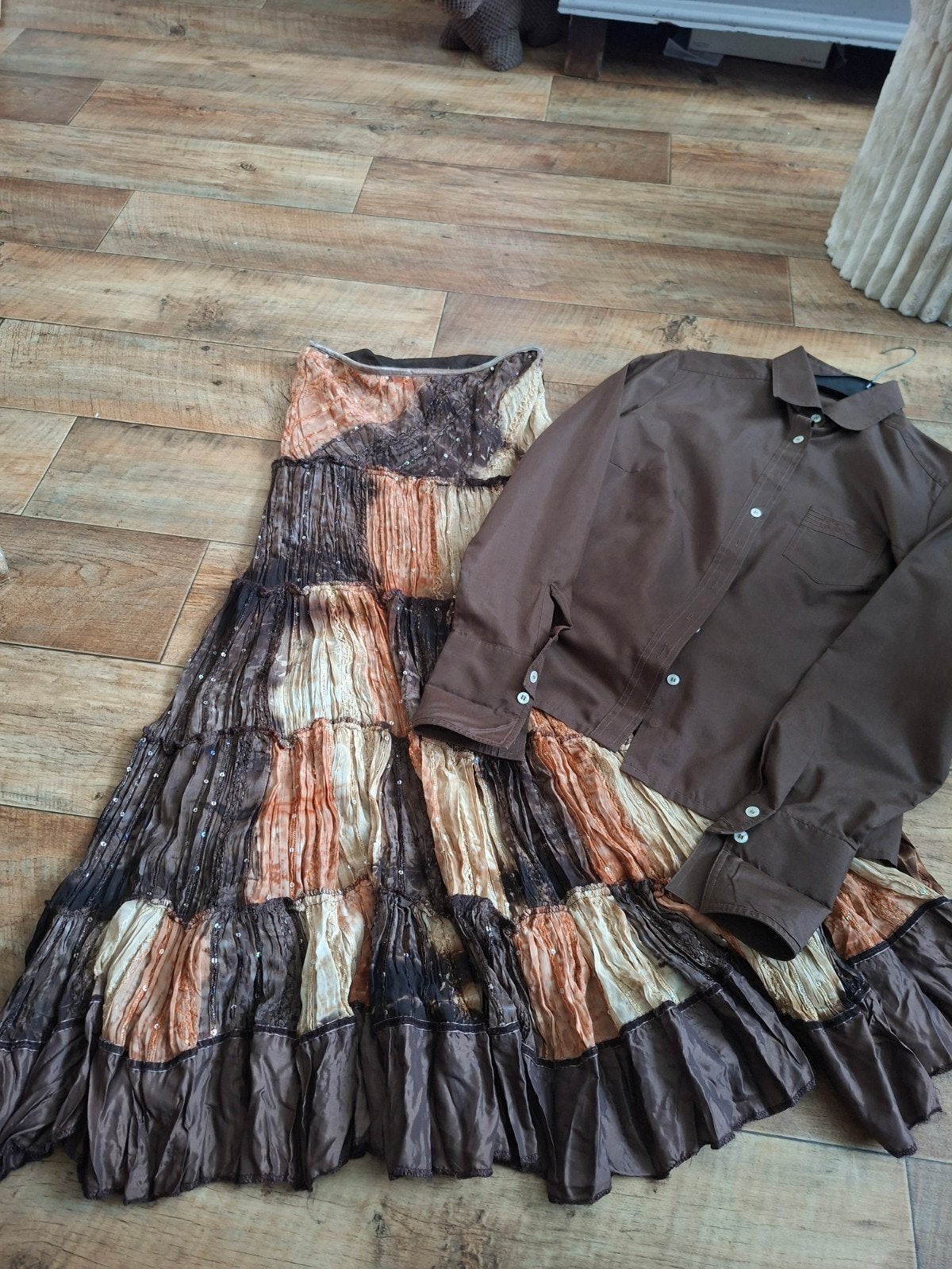 Dames Set: Bruine Blouse (44) & Pas de Quoi Rok (M), Verzenden, Zo goed als nieuw, Maat 38/40 (M), Bruin
