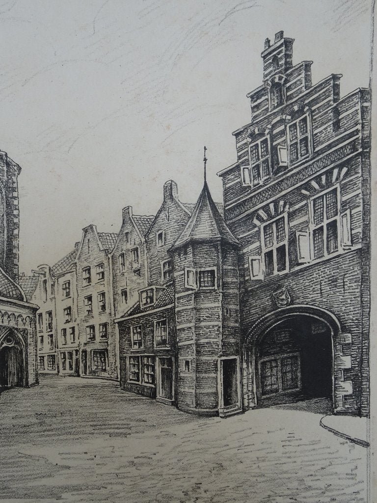 litho Kerkboog te Nijmegen Stevenskerk Hansbert of Hans Berk, Antiek en Kunst, Origineel, Verzenden, Overige onderwerpen, Lithografie