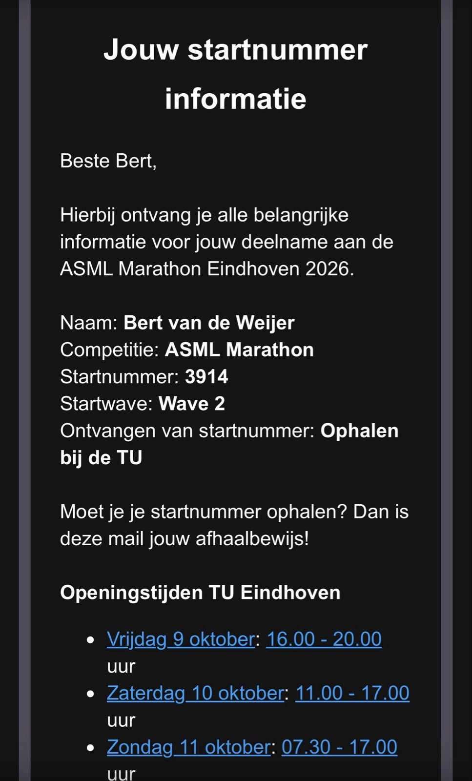 Asml Marathon tickets, Twee personen, Oktober