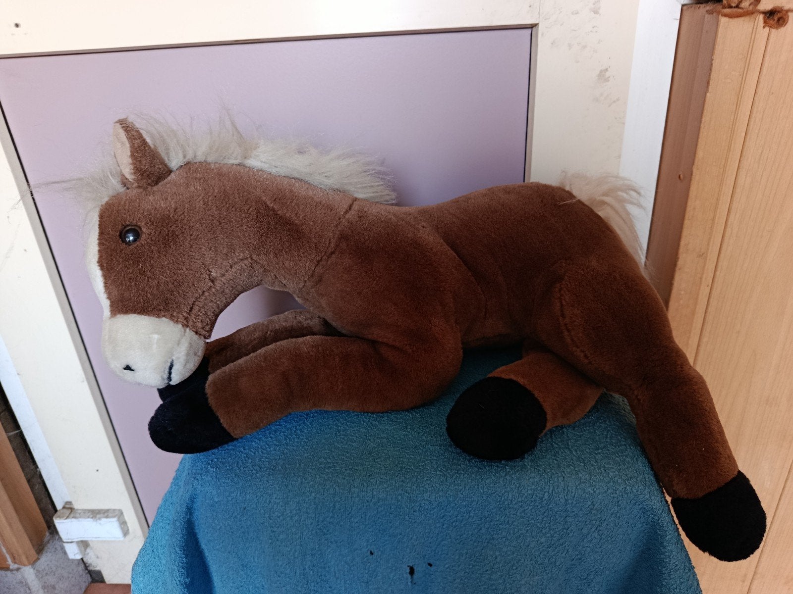 Bruin paard knuffel, Ophalen