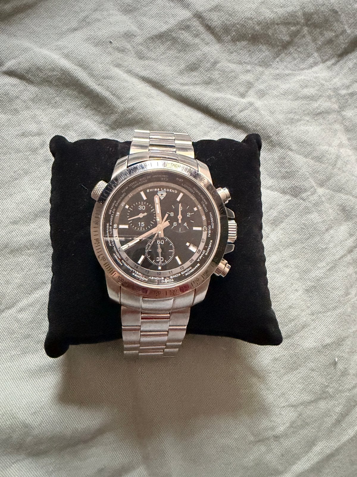 Swiss Legend World Timer Chronograph – herenhorloge, Ophalen, Zo goed als nieuw, Staal, Overige merken