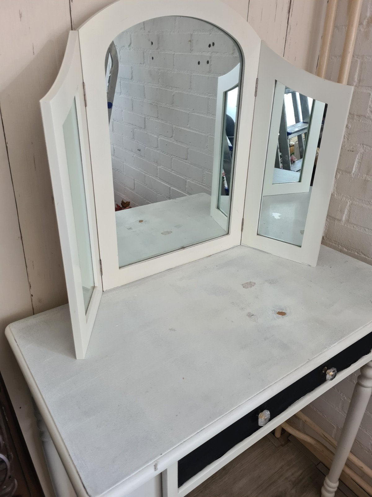 Vintage kaptafel met spiegel en lade, Ophalen, Gebruikt, 100 tot 150 cm, Vintage, Klassiek