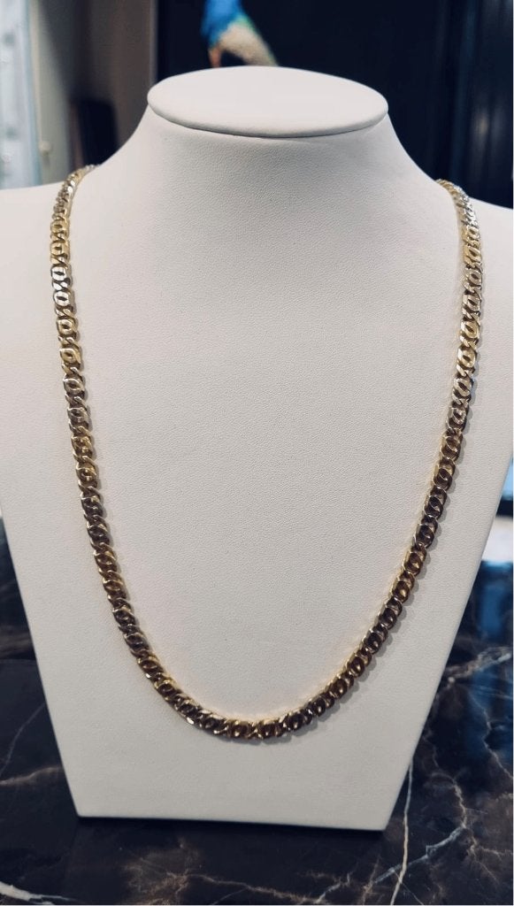 Gouden Ketting Valkenoogschakel Bicolor 18 KRT // 60 CM, Ophalen of Verzenden, Zo goed als nieuw, Info@kleenedelmetalen.nl, Goud