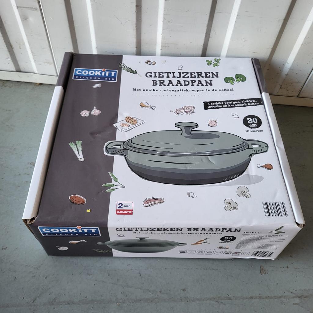 Cookitt Gietijzeren Braadpan 30 cm - Nieuw in doos, Nieuw, Ophalen of Verzenden, Koekenpan of Braadpan, Gietijzer