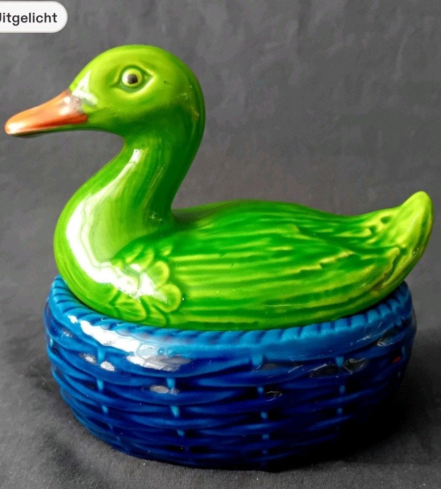 Vintage keramisch eendje op een nest, Ophalen of Verzenden