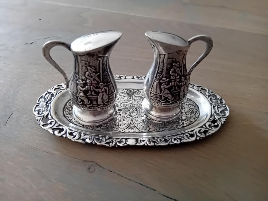 Verzilverd peper en zoutstel, ca. 1930, Antiek en Kunst, Antiek | Goud en Zilver, Ophalen of Verzenden