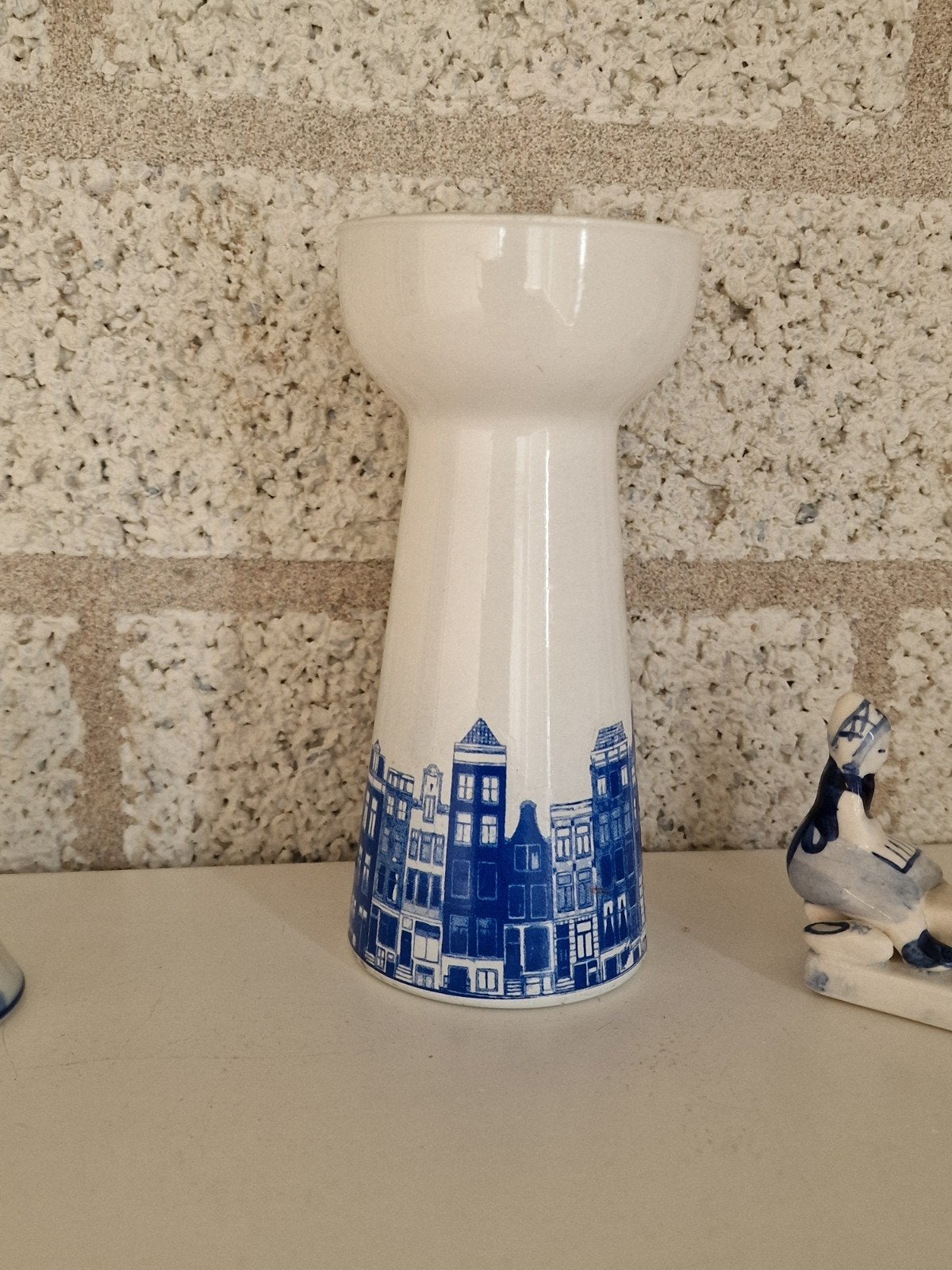 Vintage Vaasje - hyacinten - glas/delftsblauw, Overige kleuren, Ophalen of Verzenden, Minder dan 50 cm, Glas