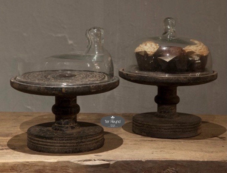 Taartplateau small houten glazen stolp stoer sober landelijk, Verzenden, Nieuw, Handgemaakt, 26 cm