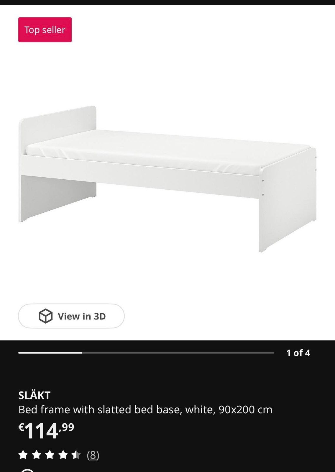 Ikea Slakt, Ophalen, 90 cm, Eenpersoons, Wit