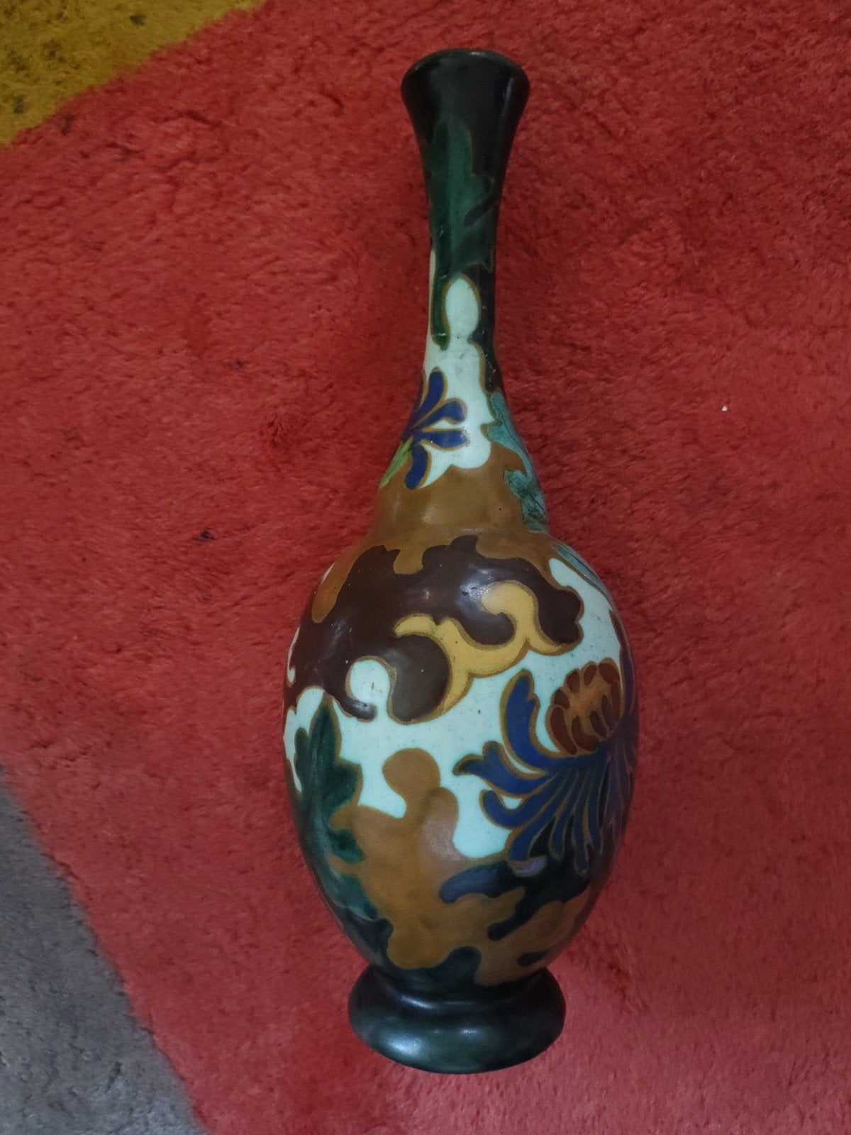 Antieke Amphora Oegstgeest Plateel Vaas - Decor 'Chrysant', Ophalen of Verzenden