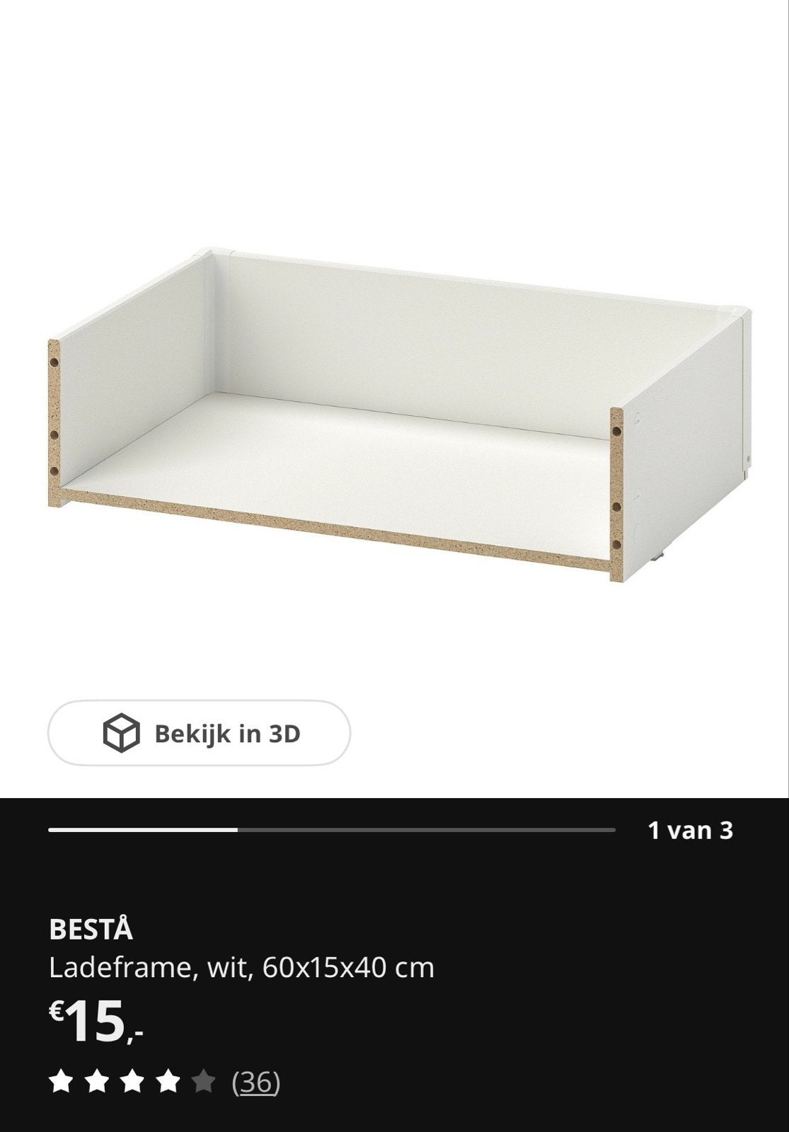 IKEA BESTÅ lade met wit Lappviken front (15 cm hoog), Ophalen, Overige materialen, Gebruikt, 50 tot 100 cm