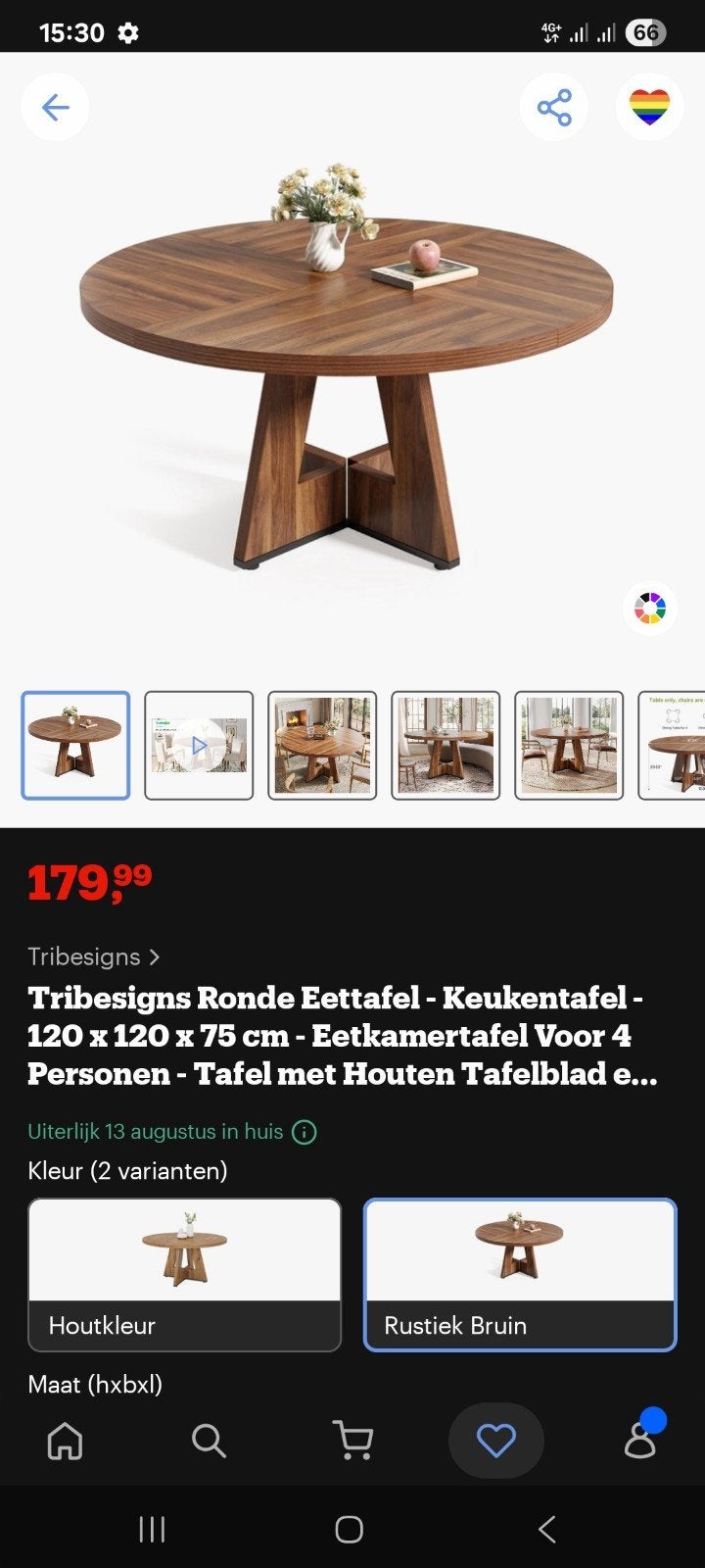 Tribesigns Ronde Eettafel - Keukentafel - 120 x 120 x 75 cm, Ophalen, Rond, Vier personen, Overige houtsoorten