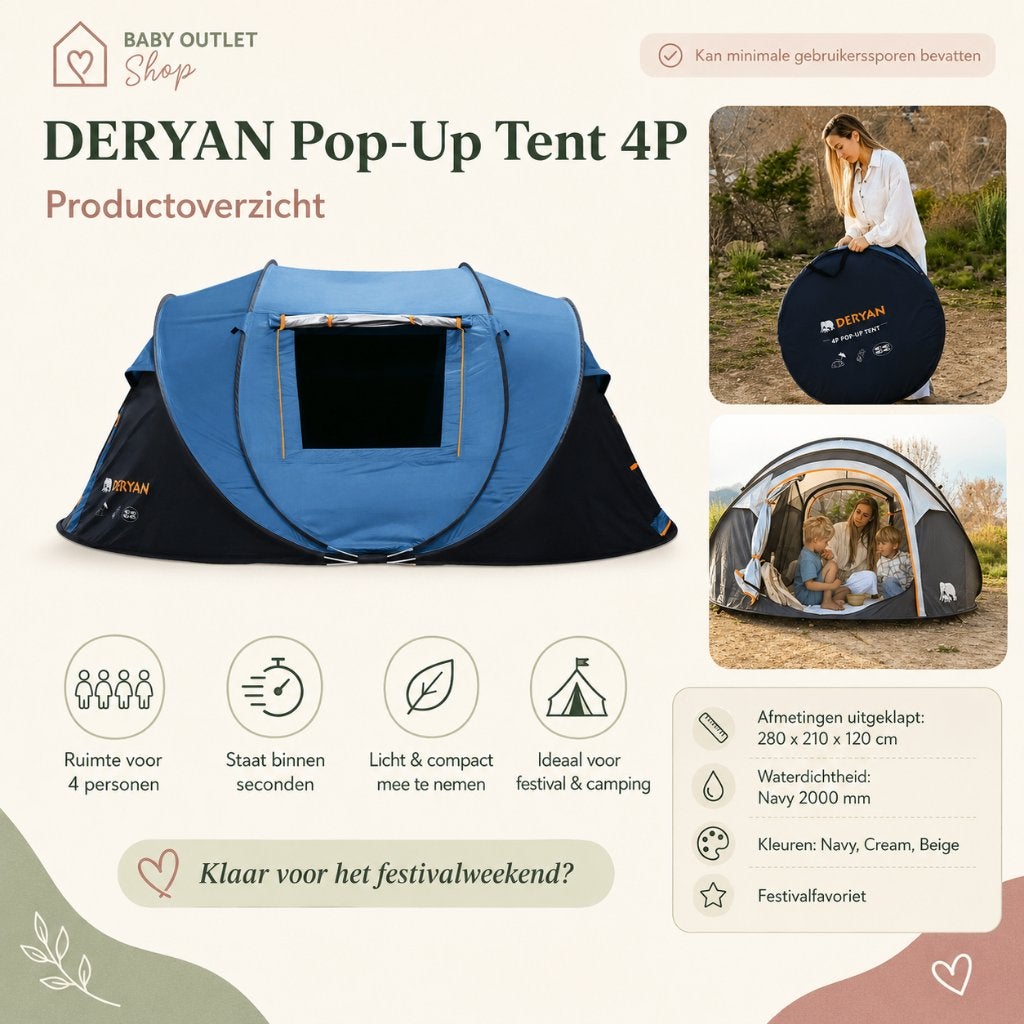 DERYAN Pop-Up Tent 4P – Festival & Camping – Outlet, Deryan, Nieuw, Team@deryan.com, Ophalen of Verzenden
