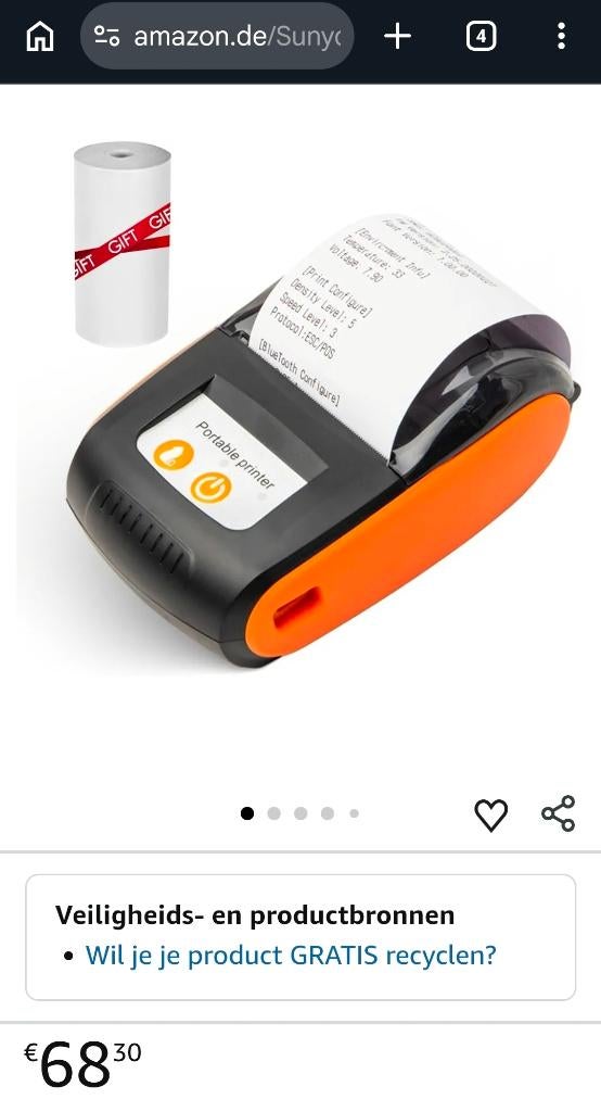 Mobiele bonnetjes printer, Zwart-en-wit printen, Printer, Nieuw, Ophalen of Verzenden
