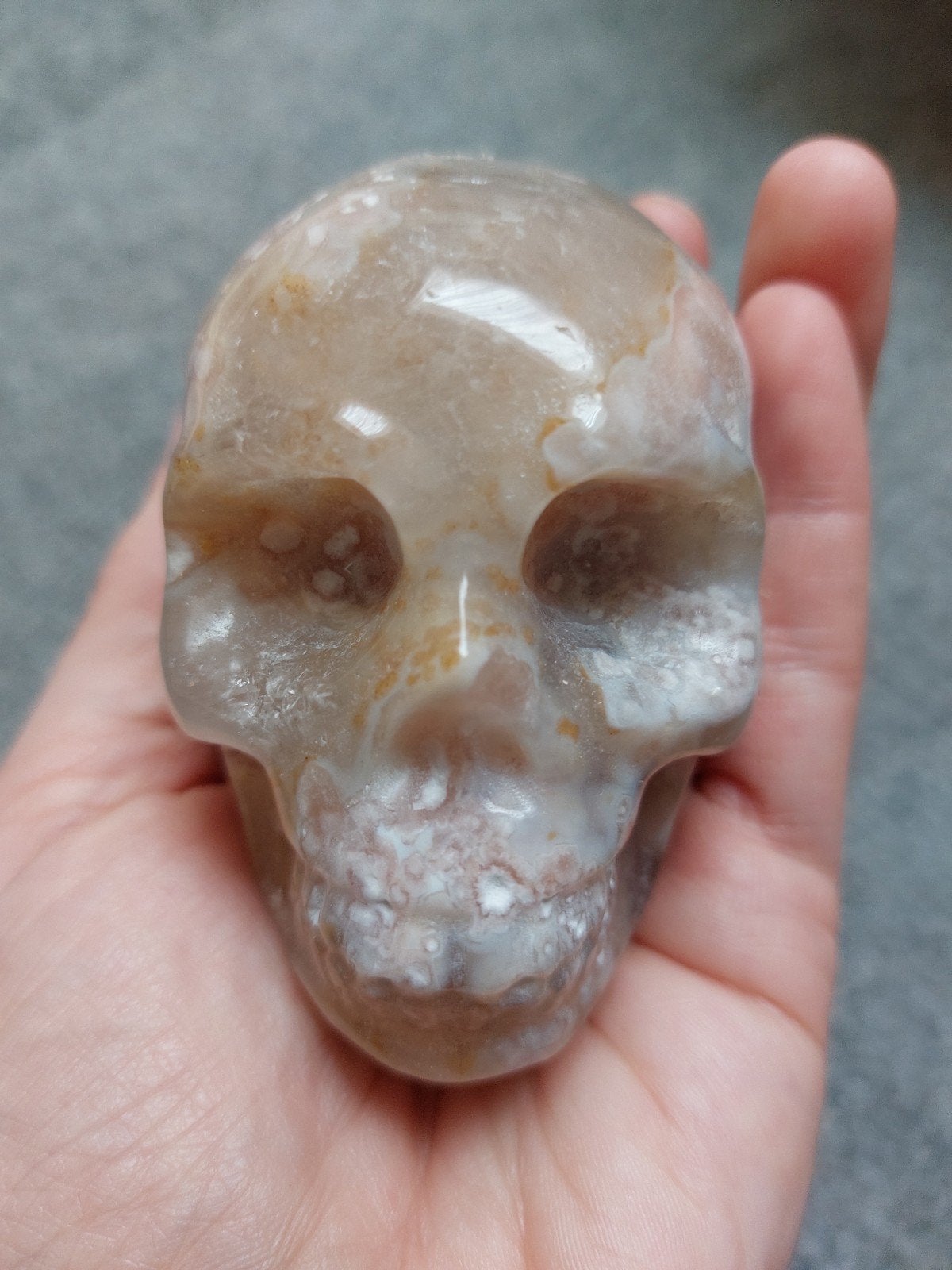 Leuke skull van bloemagaat met limoniet kwarts/golden healer, Sieraden, Tassen en Uiterlijk, Edelstenen, Ophalen of Verzenden