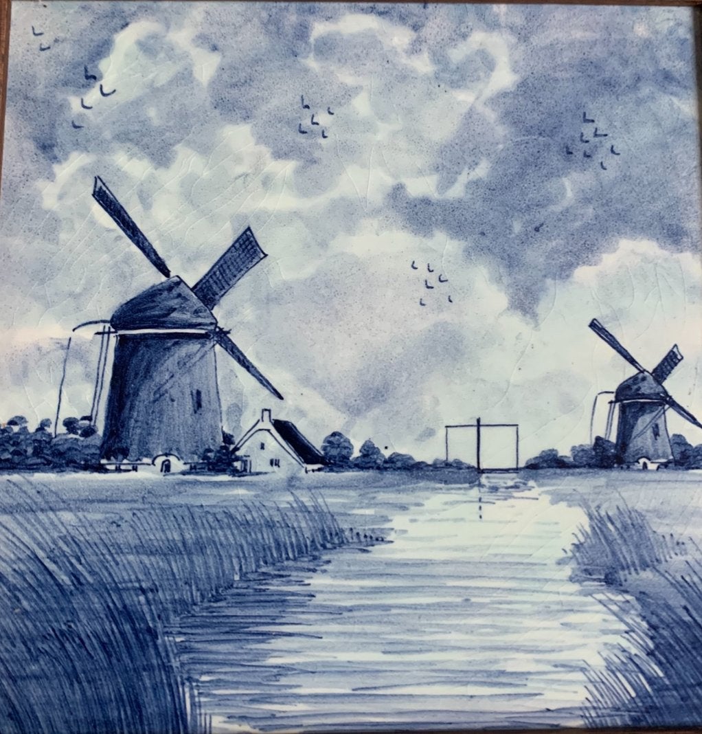 Delfts blauwe tegel hand geschilderd molens in landschap, Antiek en Kunst, Ophalen of Verzenden